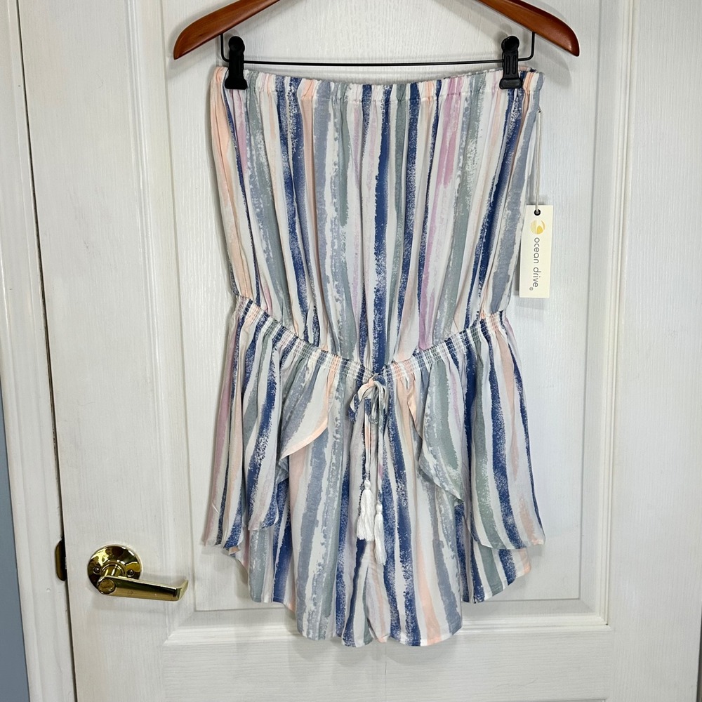 Ocean Drive Romper Striped Strapless Size Medium Pull On NWT - Picture 7 of 7